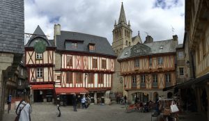 Vannes Cathedral is shoehorned in among the old houses.
